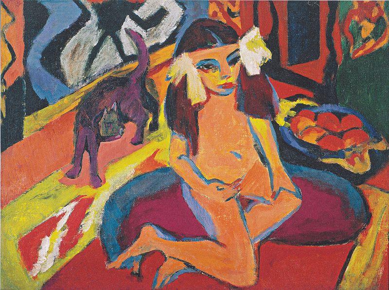 Ernst Ludwig Kirchner Madchen mit Katze oil painting picture